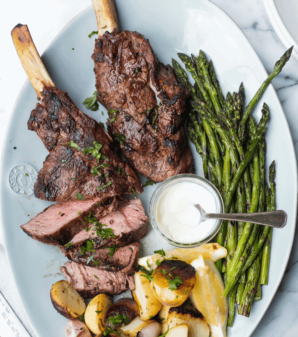 Aged veal chop with fresh herbs