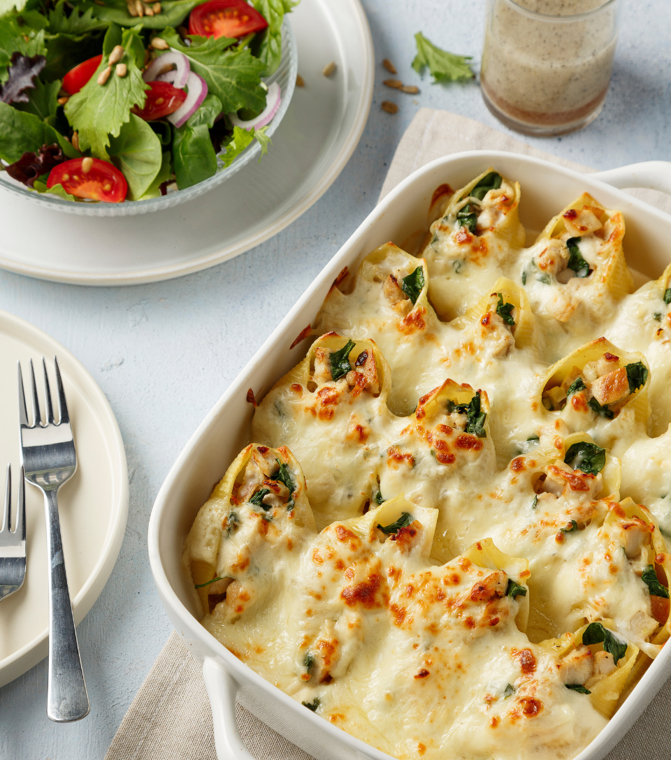 Chicken Alfredo pasta shells