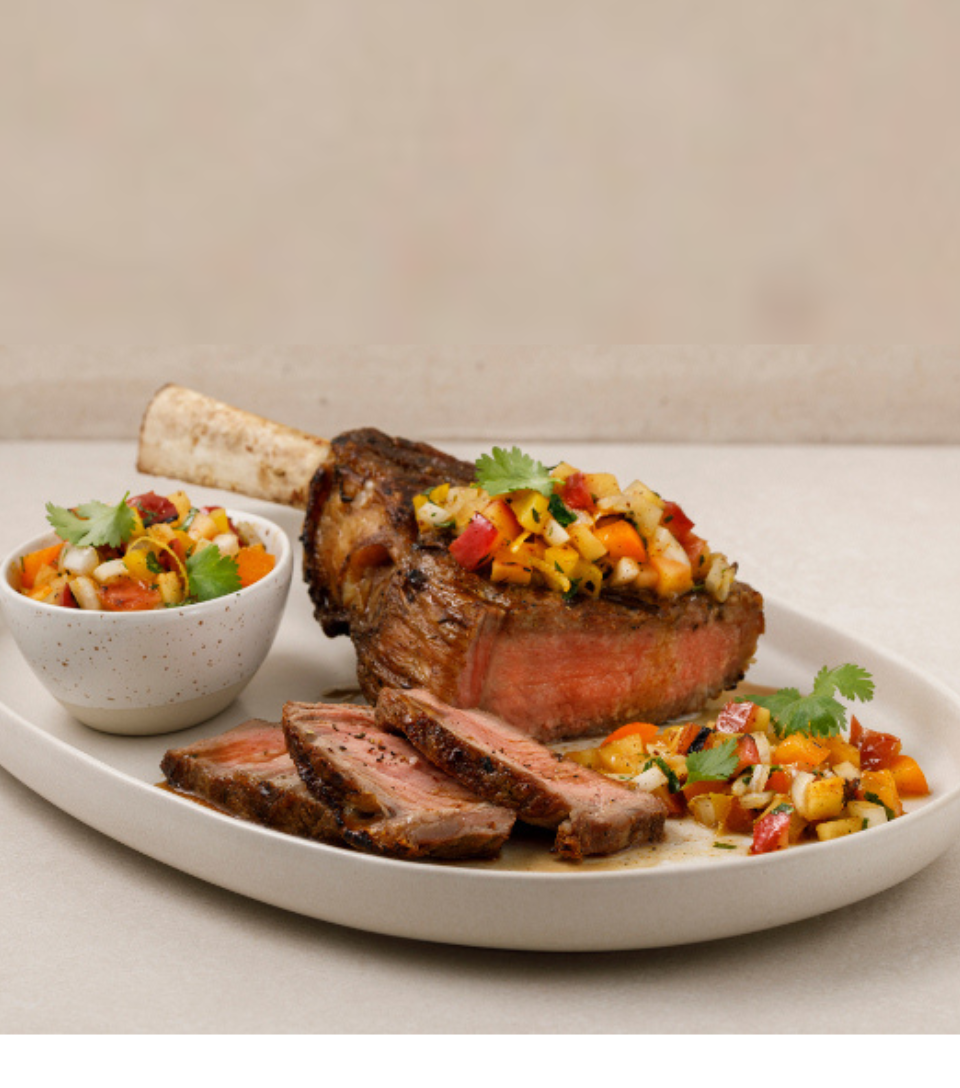 Côte de veau vieillie aux 5 épices et salsa de pommes grillées