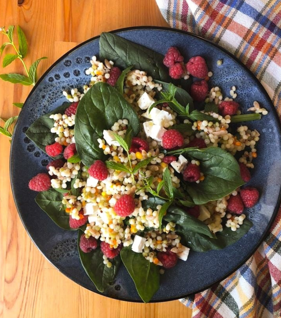 Tricolour Pearl Couscous Salad with Sweet and Savory Flavors