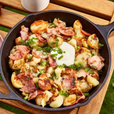 Dejeuner de pommes de terre rissolees au jambo