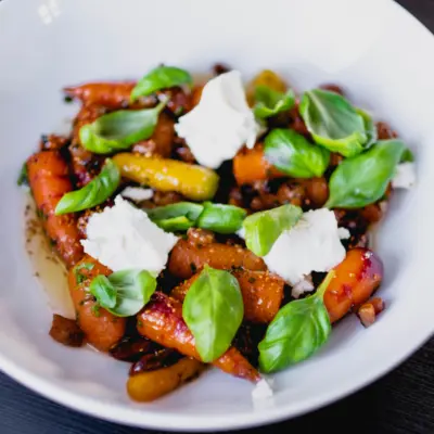 Carottes roties romarin miel avec bacon