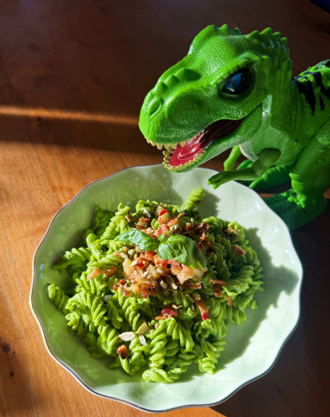 Dinosaur Pasta with Spinach Pesto