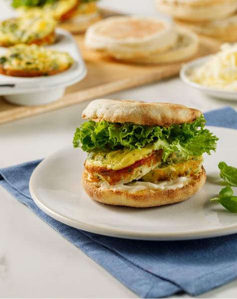 Seasonal Veggie and Cheddar Omelette Sandwiches